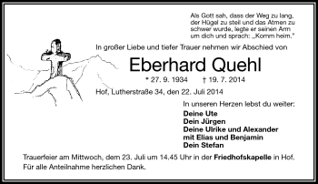 Traueranzeige von Eberhard Quehl von Frankenpost