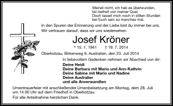 Traueranzeige von Josef Kröner von Frankenpost
