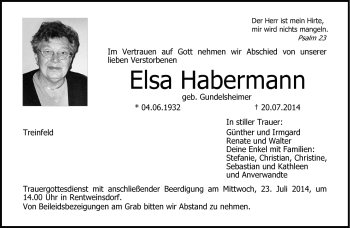 Traueranzeige von Elsa Habermann von Neue Presse Coburg