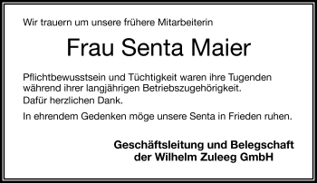 Traueranzeige von Senta Maier von Frankenpost