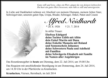 Traueranzeige von Alfred Neidhardt von Südthüringer Presse