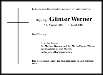 Traueranzeige von Günter Werner von Frankenpost