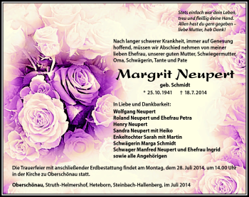Traueranzeige von Magrit Neupert von Südthüringer Presse