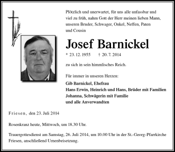 Traueranzeige von Josef Barnickel von Neue Presse Coburg