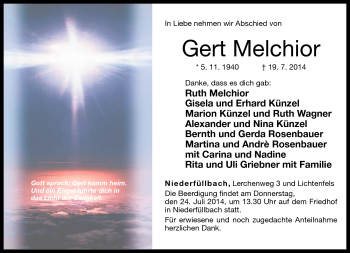 Traueranzeige von Gert Melchior von Neue Presse Coburg