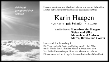 Traueranzeige von Karin Haagen von Neue Presse Coburg