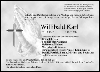 Traueranzeige von Willibald Karl von Neue Presse Coburg