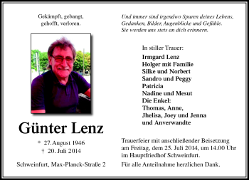Traueranzeige von Günter Lenz von Südthüringer Presse