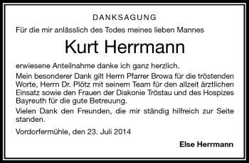 Traueranzeige von Kurt Herrmann von Frankenpost