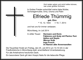 Traueranzeige von Elfriede Thümmig von Frankenpost