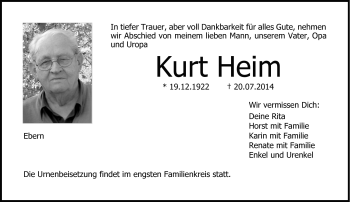 Traueranzeige von Kurt Heim von Neue Presse Coburg