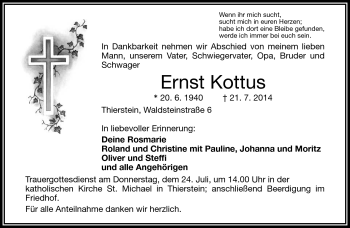 Traueranzeige von Ernst Kottus von Frankenpost