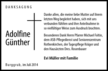 Traueranzeige von Adolfine Günther von Neue Presse Coburg