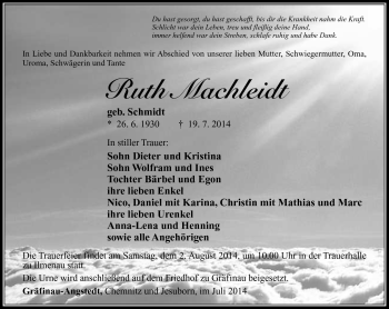 Traueranzeige von Ruth machleidt von Südthüringer Presse