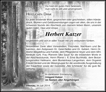 Traueranzeige von Herbert Katzer von Südthüringer Presse