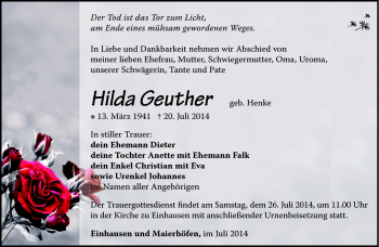 Traueranzeige von Hilda Geuther von Südthüringer Presse