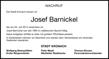 Traueranzeige von Josef Barnickel von Neue Presse Coburg