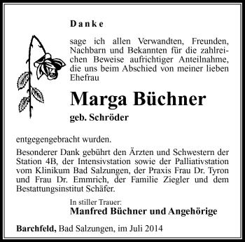 Traueranzeige von Marga Büchner von Südthüringer Presse
