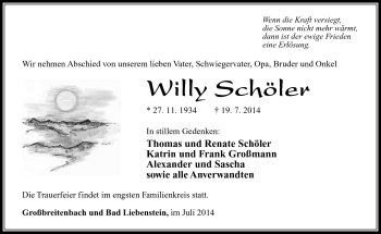 Traueranzeige von Willy Schöler von Südthüringer Presse