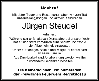 Traueranzeige von Jürgen Steudel von Frankenpost
