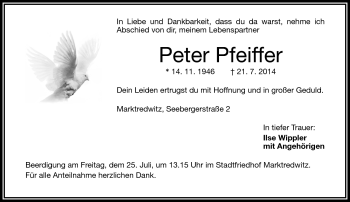 Traueranzeige von Peter Pfeiffer von Frankenpost