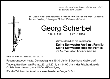 Traueranzeige von Georg Scherbel von Neue Presse Coburg