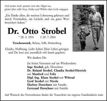 Traueranzeige von Otto Strobel von Frankenpost