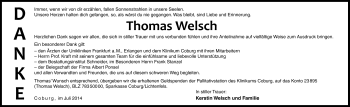 Traueranzeige von Thomas Welsch von Neue Presse Coburg