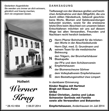 Traueranzeige von Werner Krug von Südthüringer Presse