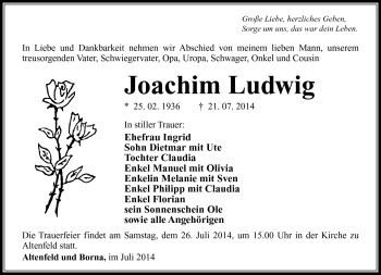 Traueranzeige von Joachim Ludwig von Südthüringer Presse