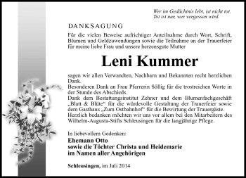 Traueranzeige von Leni Kummer von Südthüringer Presse