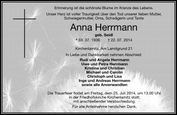Traueranzeige von Anna Herrmann von Frankenpost