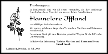 Traueranzeige von Hannelore Iffland von Südthüringer Presse