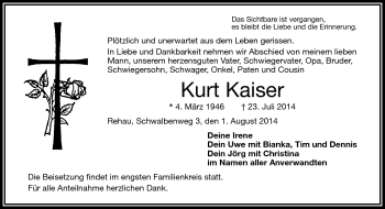 Traueranzeige von Kurt Kaiser von Frankenpost