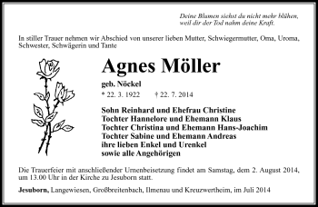 Traueranzeige von Agnes Möller von Südthüringer Presse
