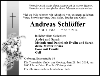 Traueranzeige von Andreas Schlöffer von Neue Presse Coburg