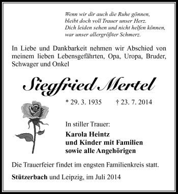 Traueranzeige von Siegfried Mertel von Südthüringer Presse