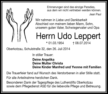 Traueranzeige von Udo Leppert von Frankenpost