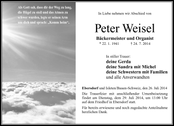 Traueranzeige von Peter Weisel von Neue Presse Coburg