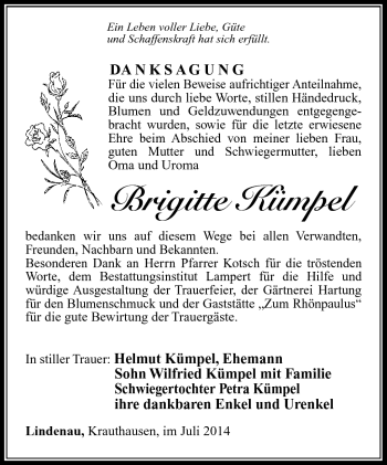 Traueranzeige von Brigitte Kümpel von Südthüringer Presse