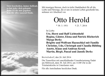 Traueranzeige von Otto Herold von Neue Presse Coburg