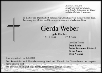 Traueranzeige von Gerda Weber von Neue Presse Coburg