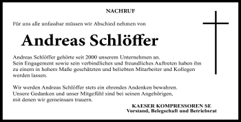 Traueranzeige von Schlöffer Andreas von Neue Presse Coburg