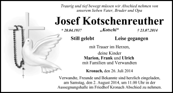 Traueranzeige von Josef Kotschenreuther von Neue Presse Coburg