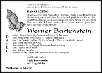 Traueranzeige von Werner Bartenstein von Südthüringer Presse