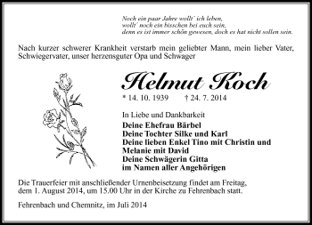 Traueranzeige von Helmut Koch von Südthüringer Presse