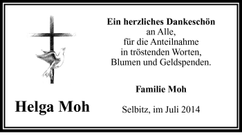 Traueranzeige von Helga Moh von Frankenpost