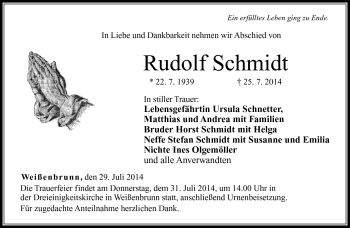 Traueranzeige von Rudolf Schmidt von Neue Presse Coburg