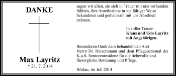 Traueranzeige von Max Layritz von Frankenpost