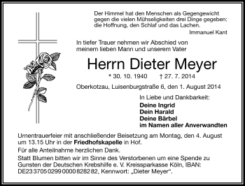 Traueranzeige von Dieter Meyer von Frankenpost